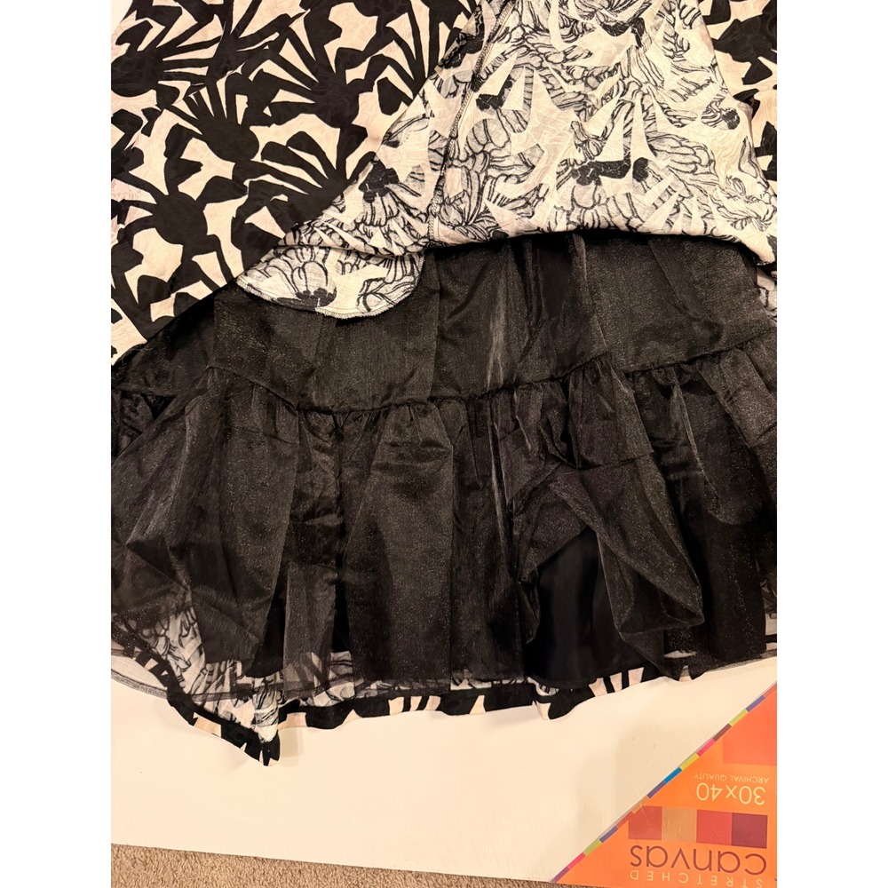 Tracy Reese Black Cream Floral Jacquard A-Line Midi Skirt with Tulle Lining 8 - Picture 8 of 11